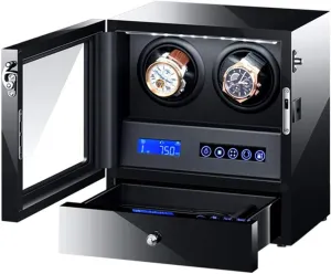 Wooden Watch Winder for Automatic Watch with LED Backlight Watches Jewelry Storage Drawer LCD Touchscreen Control Black Piano Finish (Size : 2 2)