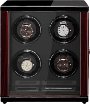 Wooden Watch Winder for Automatic Watches with Remote Control LCD Display Touch Screen Display Built-in LED Light Adjustable Watch Pillows (Black 6 0)