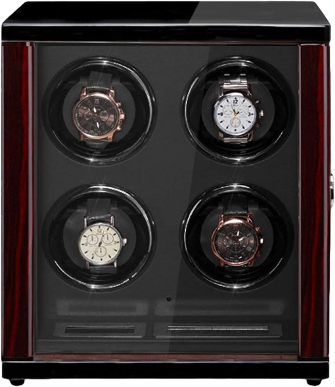 Wooden Watch Winder for Automatic Watches with Remote Control LCD Display Touch Screen Display Built-in LED Light Adjustable Watch Pillows (Black 6 0)