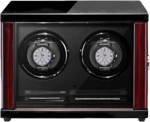 Wooden Watch Winder for Automatic Watches with Remote Control LCD Touch Screen Display Built-in LED Light Adjustable Watch Pillows Watch Winder Display Watch Box Watch Storage Gift