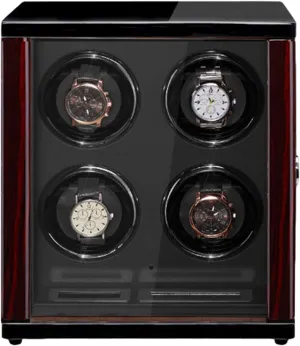 Wooden Watch Winder for Automatic Watches with Remote Control LCD Touch Screen Display Built-in LED Light Adjustable Watch Pillows Watch Winder Watch Box Case Watch Storage Display Gift