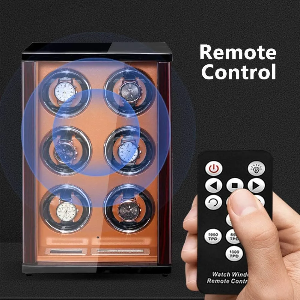 Wooden Watch Winder for Automatic Watches with Remote Control LCD Touch Screen Display Built-in LED Light Adjustable Watch Pillows