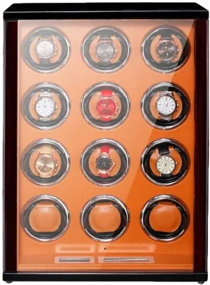 Wooden Watch Winder for Automatic Watches with Remote Control LCD Touch Screen Display Built-in LED Light Adjustable Watch Pillows