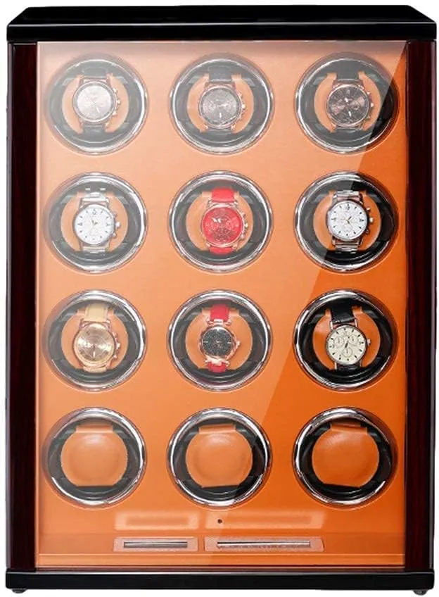 Wooden Watch Winder for Automatic Watches with Remote Control LCD Touch Screen Display Built-in LED Light Adjustable Watch Pillows