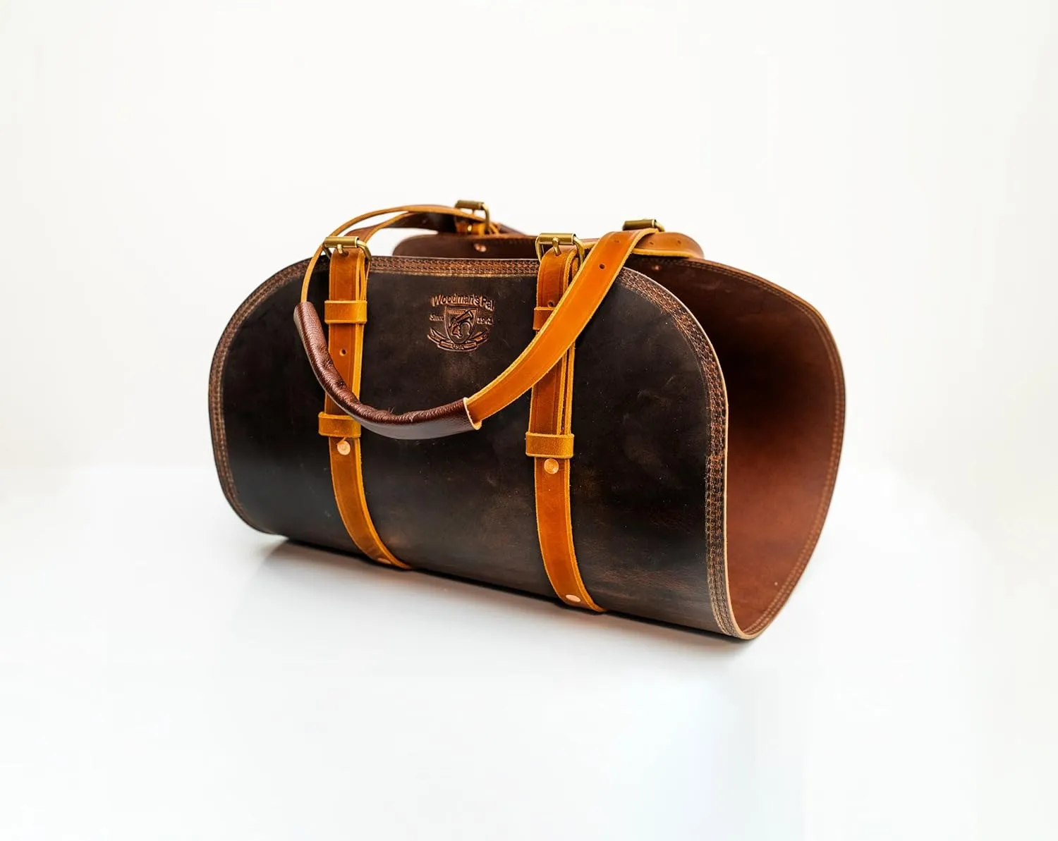 Woodman's Pal Premium Buffalo Leather Log Carrier, Luxury Handcrafted Firewood Carrier, Heavy-Duty Firewood Bag for Wood Carrying, Made in USA - Ideal for Outdoors and Camping (Crazy Horse Black)