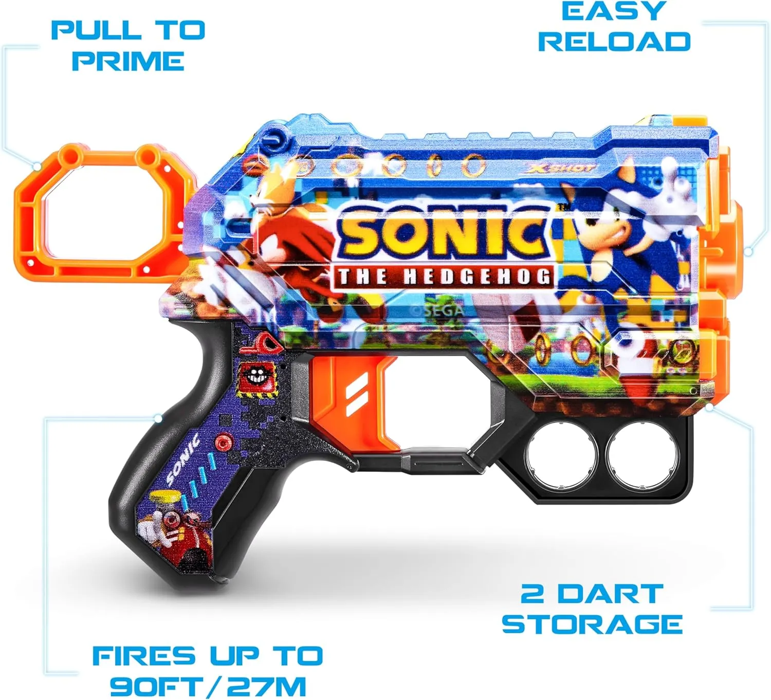 X-Shot Skins Menace - Sonic Mega (2 Pack   16 Darts) by ZURU, Easy Reload, Air Pocket Dart Technology, Toy Foam Dart Blaster for Kids, Teens, Adults, Frustration Free Packaging