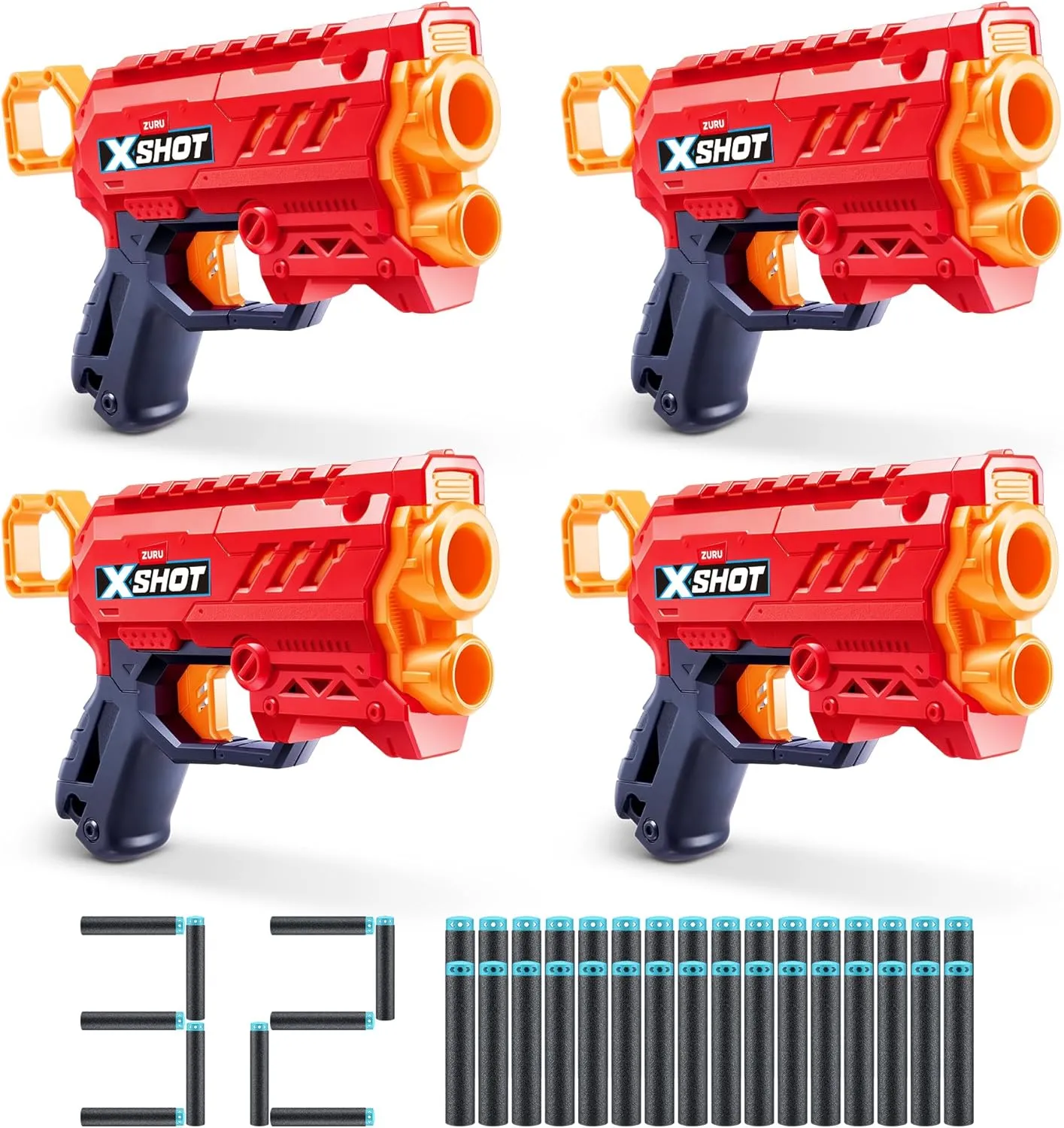 X-Shot XSHOT Excel Micro 2.0 4 Pack by ZURU with 32 Darts, Easy Reload, Air Pocket Dart Technology, Toy Foam Blaster for Kids, Teens and Adults