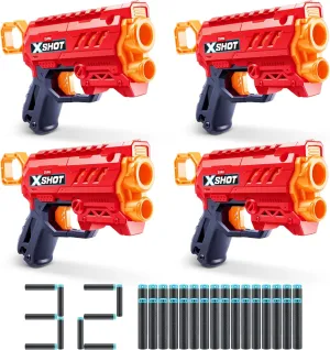 X-Shot XSHOT Excel Micro 2.0 4 Pack by ZURU with 32 Darts, Easy Reload, Air Pocket Dart Technology, Toy Foam Blaster for Kids, Teens and Adults