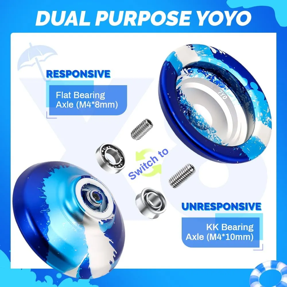 X8 Finger Spin Yoyo Professional Responsive Yoyo for Kids 8-12, Dual Purpose Trick Yo-yo   10 Strings   Case   Bearing Kit