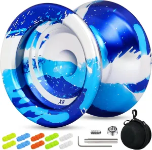 X8 Finger Spin Yoyo Professional Responsive Yoyo for Kids 8-12, Dual Purpose Trick Yo-yo   10 Strings   Case   Bearing Kit