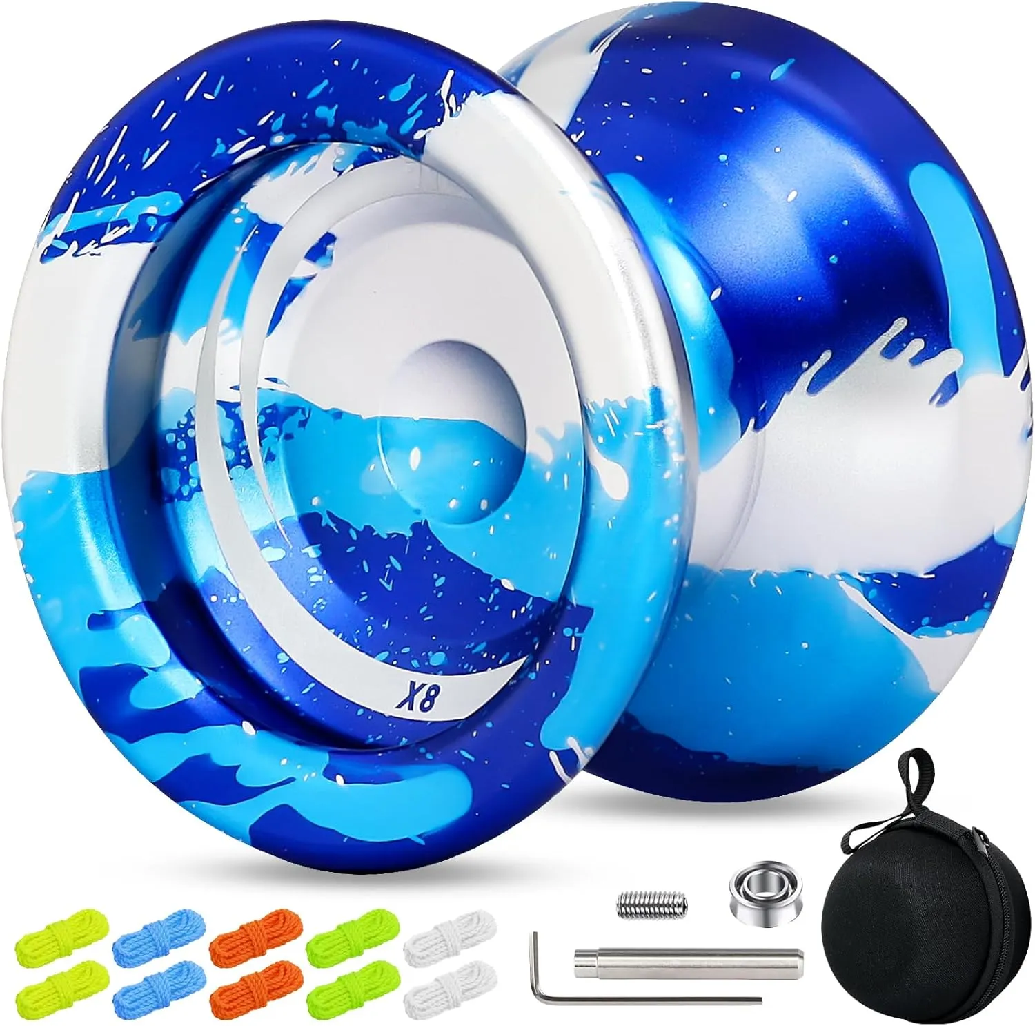 X8 Finger Spin Yoyo Professional Responsive Yoyo for Kids 8-12, Dual Purpose Trick Yo-yo   10 Strings   Case   Bearing Kit