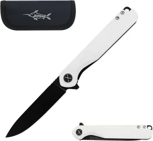 XIPHIAS Flipper Folding Knife - 3.5" D2 Steel Blade, White G10 Handle, Ball Bearing Opening, EDC for Camping, Hunting, Fishing - XBJ2201-2