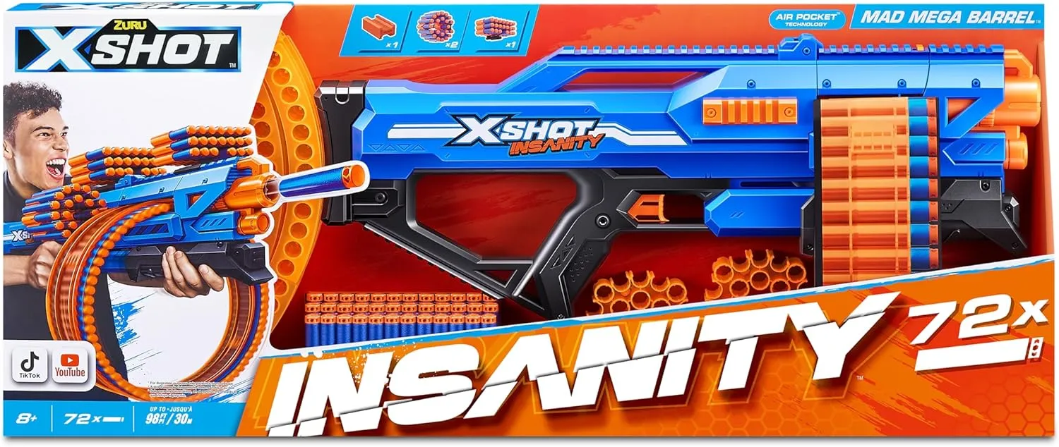 XSHOT Insanity-Mad Mega Barrel Blaster - Open Box | Exciting Toy Gun for Boys | Great for Outdoor Fun and Holiday Adventures