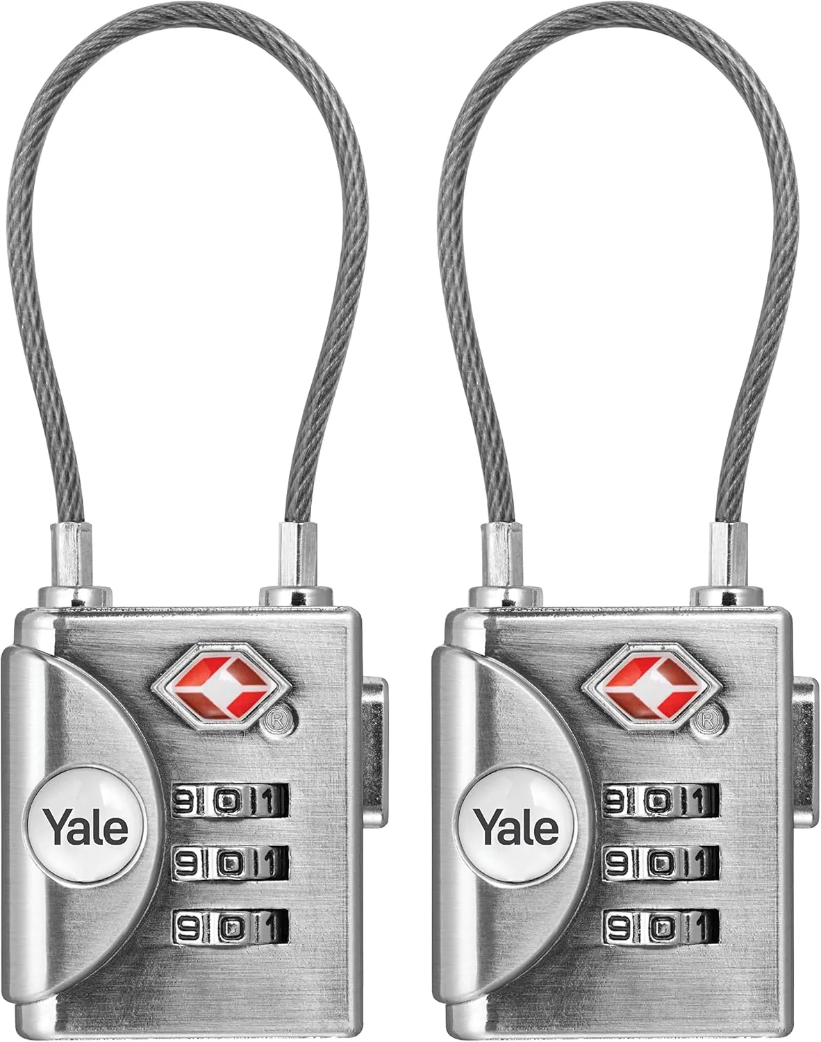 Yale 2 Pack TSA Approved Cable Luggage Locks with Combination for Travel, Backpack, Suitcase, and Accessories Steel