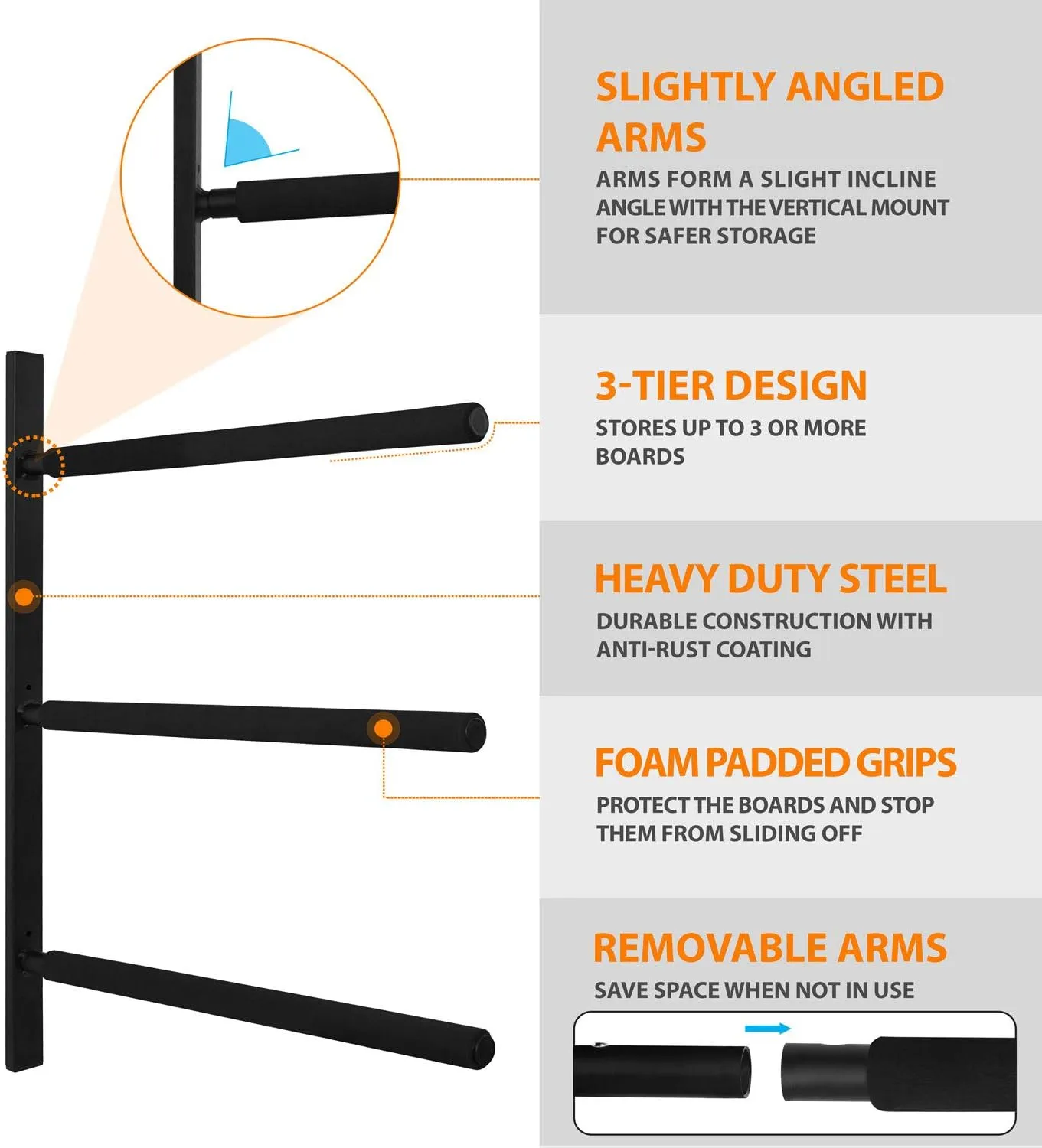 Yes4All Heavy Duty Steel Wall Mount Paddle Board Racks, Surfboard Holder, Suitable for Both Indoor and Outdoor Storage