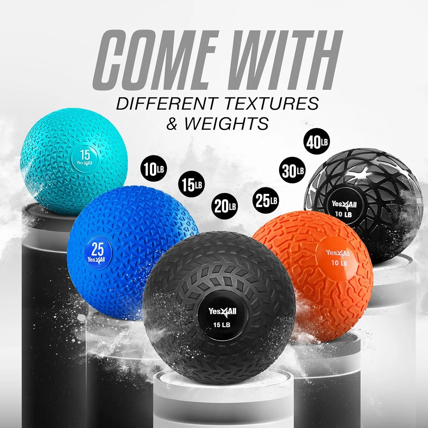 Yes4All Slam Balls, 10-40lb Medicine Ball Weight, Durable PVC Sand Filled Workout Dynamic Medicine Ball for Core Strengthen