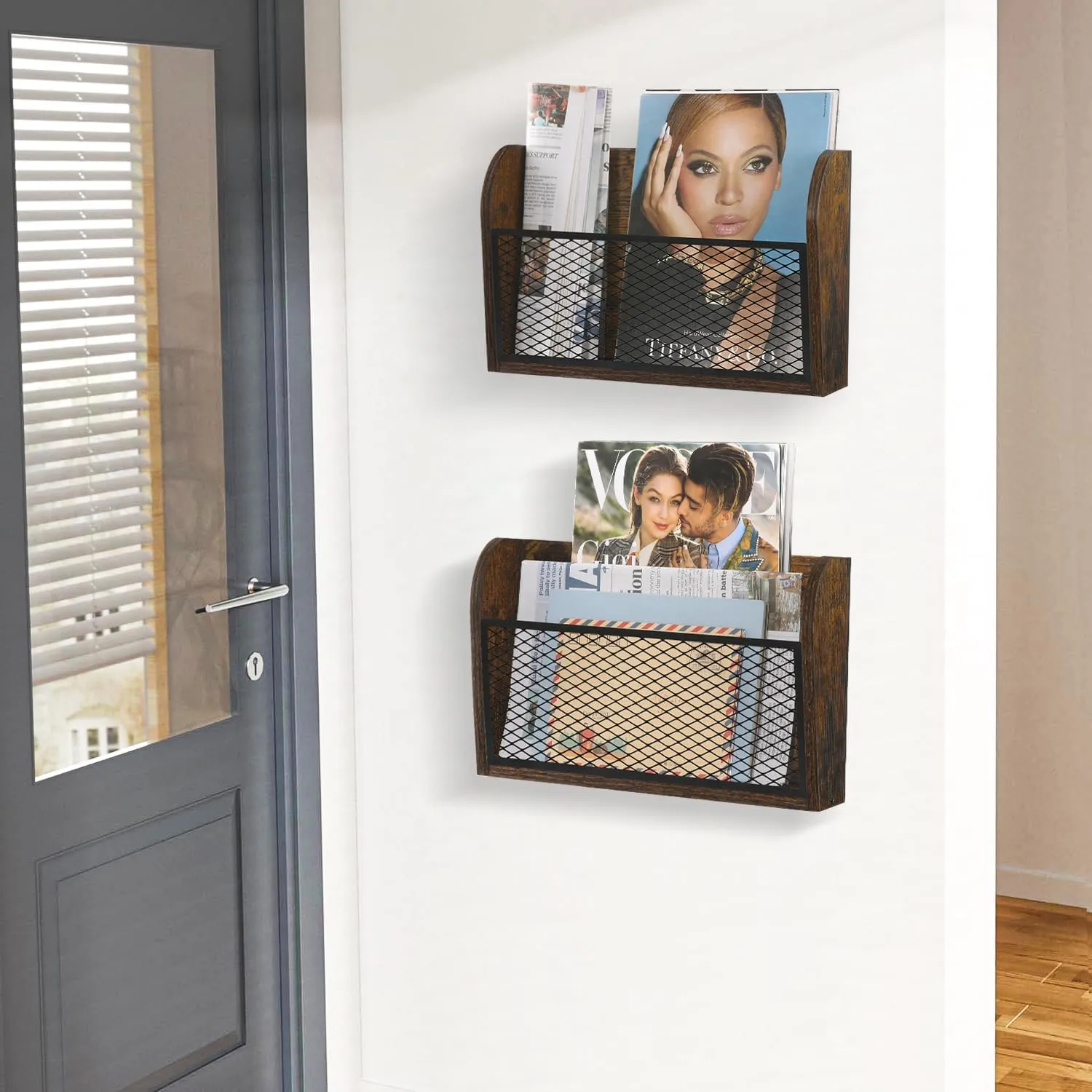 YINMIT 2 Packs Wall File Organizer-Holder, Hanging File Organizer, Wall Mounted File Holder, Wall Mount Paper Folder Rack for Office and Home