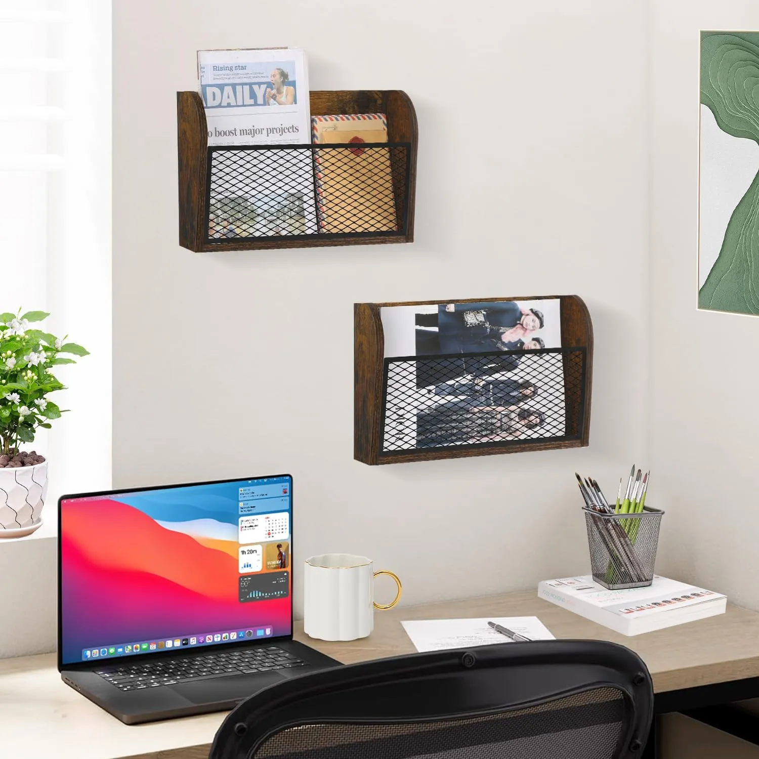 YINMIT 2 Packs Wall File Organizer-Holder, Hanging File Organizer, Wall Mounted File Holder, Wall Mount Paper Folder Rack for Office and Home
