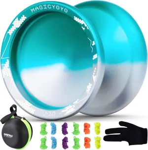 YOSTAR V10 Pro Yoyo for Kids Beginner to Adults, Finger Spin Trick Yoyo with 12 Strings   Case   Glove (Blue Silver Gradient)