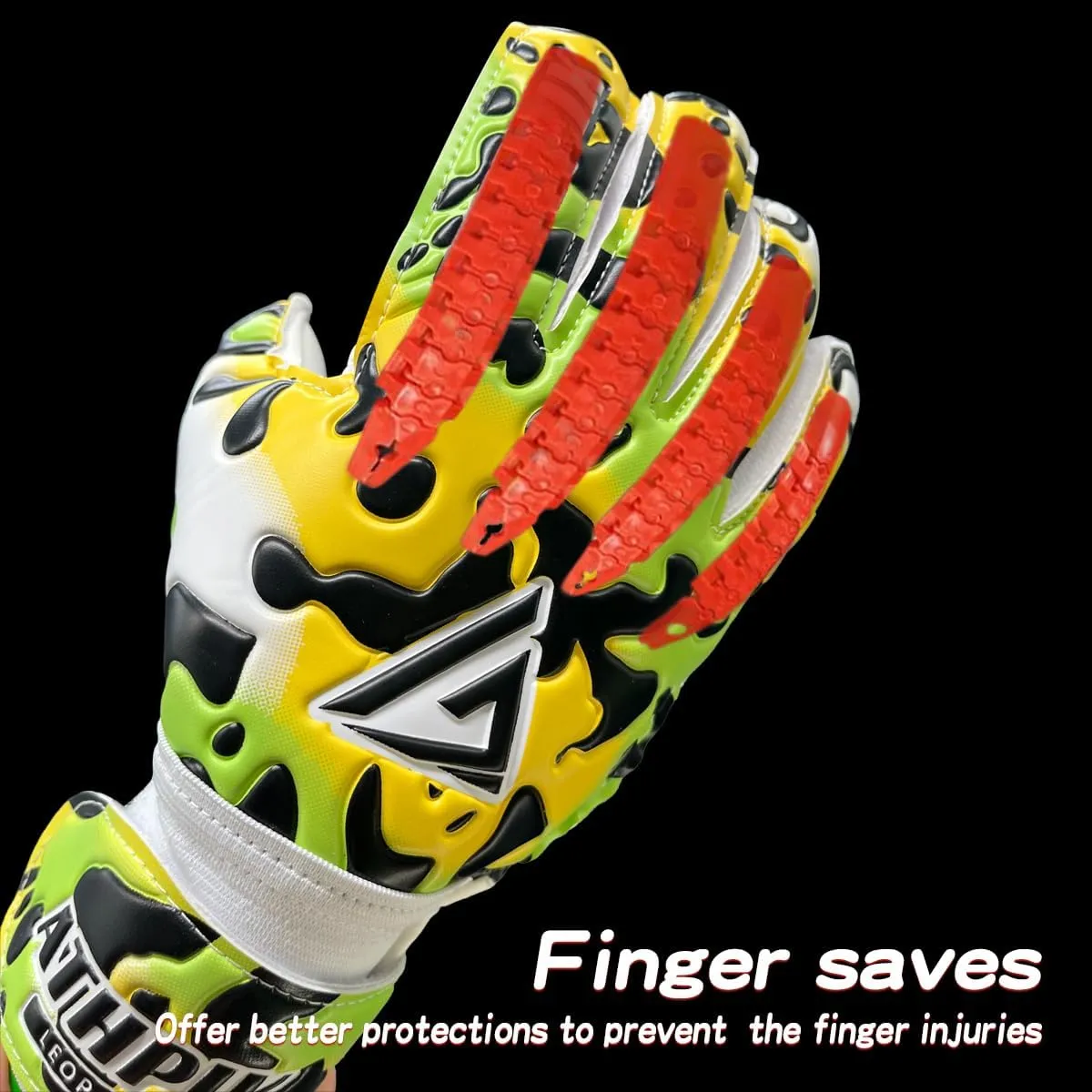 Youth Goalkeeper Gloves for Kids 8-14 | Anti-Slip Latex Soccer Gloves with Finger Hyperextension Prevention & Dual Wrist Support | Pink/Green Leopard Print | U8-U14 Youth Soccer Team Gear