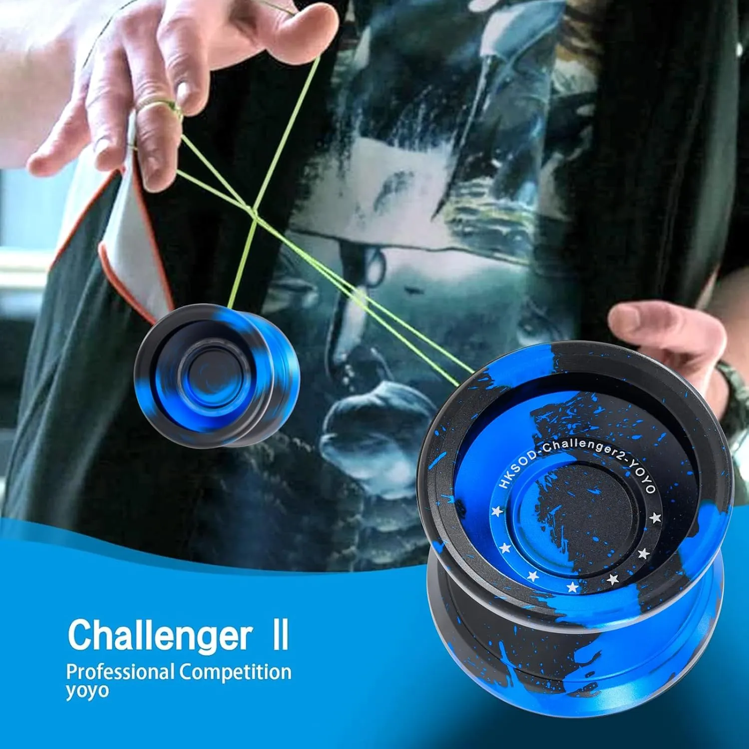Yoyo Metal Trick Yoyo Professional Responsive Yoyos for Kids 8-12 Beginners, Unresponsive Yo-yo for Adults with Yo Yo Bearing Accessories - Black Blue
