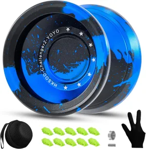 Yoyo Metal Trick Yoyo Professional Responsive Yoyos for Kids 8-12 Beginners, Unresponsive Yo-yo for Adults with Yo Yo Bearing Accessories - Black Blue