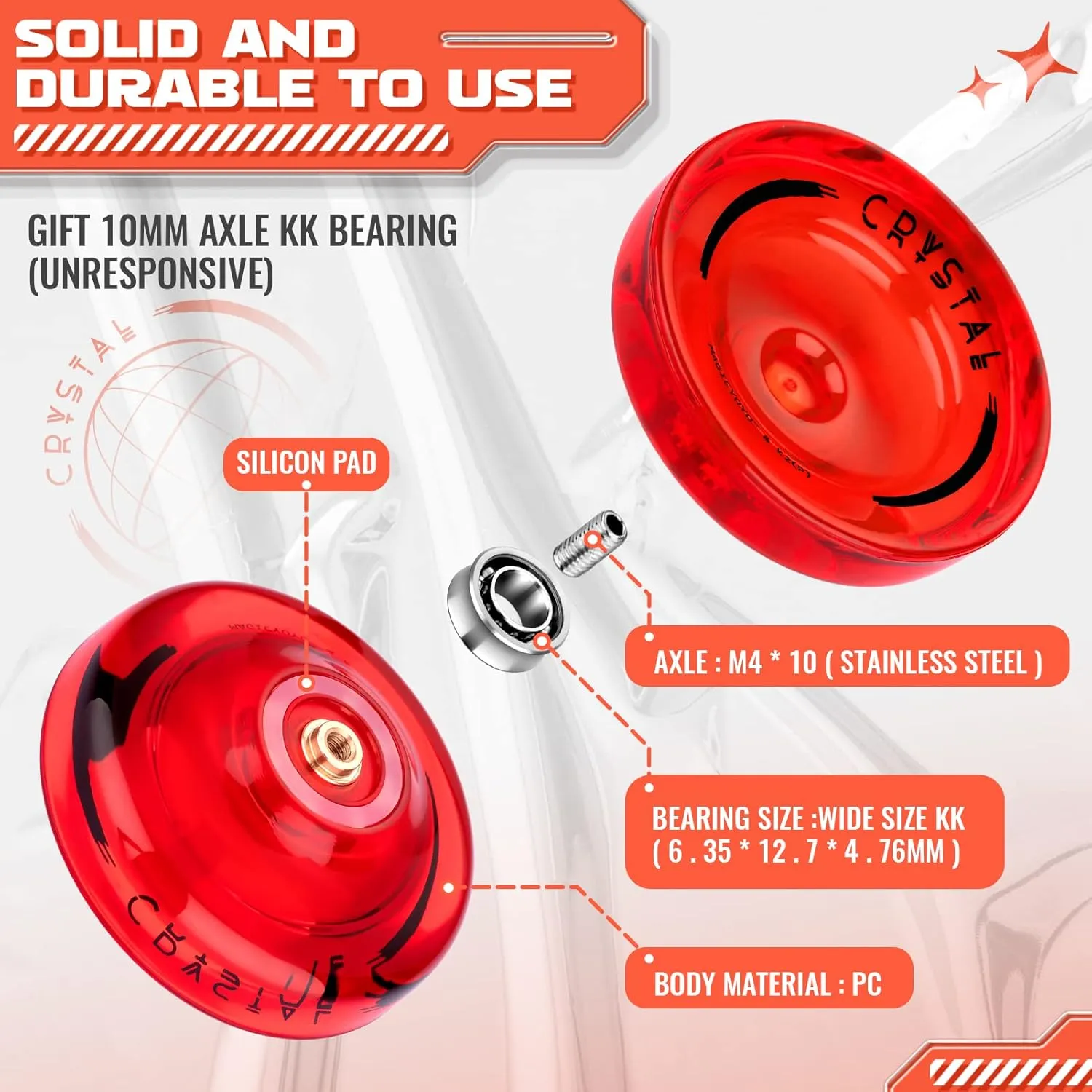 Yoyo Pack of 2 Responsive Yoyos K2 Crystal Black Red, Durable Unresponsive Plastic Yoyo for Kids Beginner, Professional Fingerspin Yo-yo with Extra Removal Bearing Tool   12 Yoyo Strings   Bags