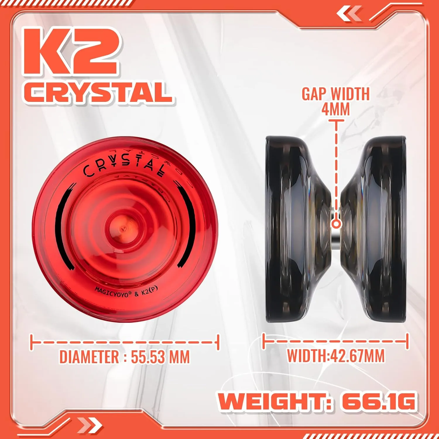Yoyo Pack of 2 Responsive Yoyos K2 Crystal Black Red, Durable Unresponsive Plastic Yoyo for Kids Beginner, Professional Fingerspin Yo-yo with Extra Removal Bearing Tool   12 Yoyo Strings   Bags