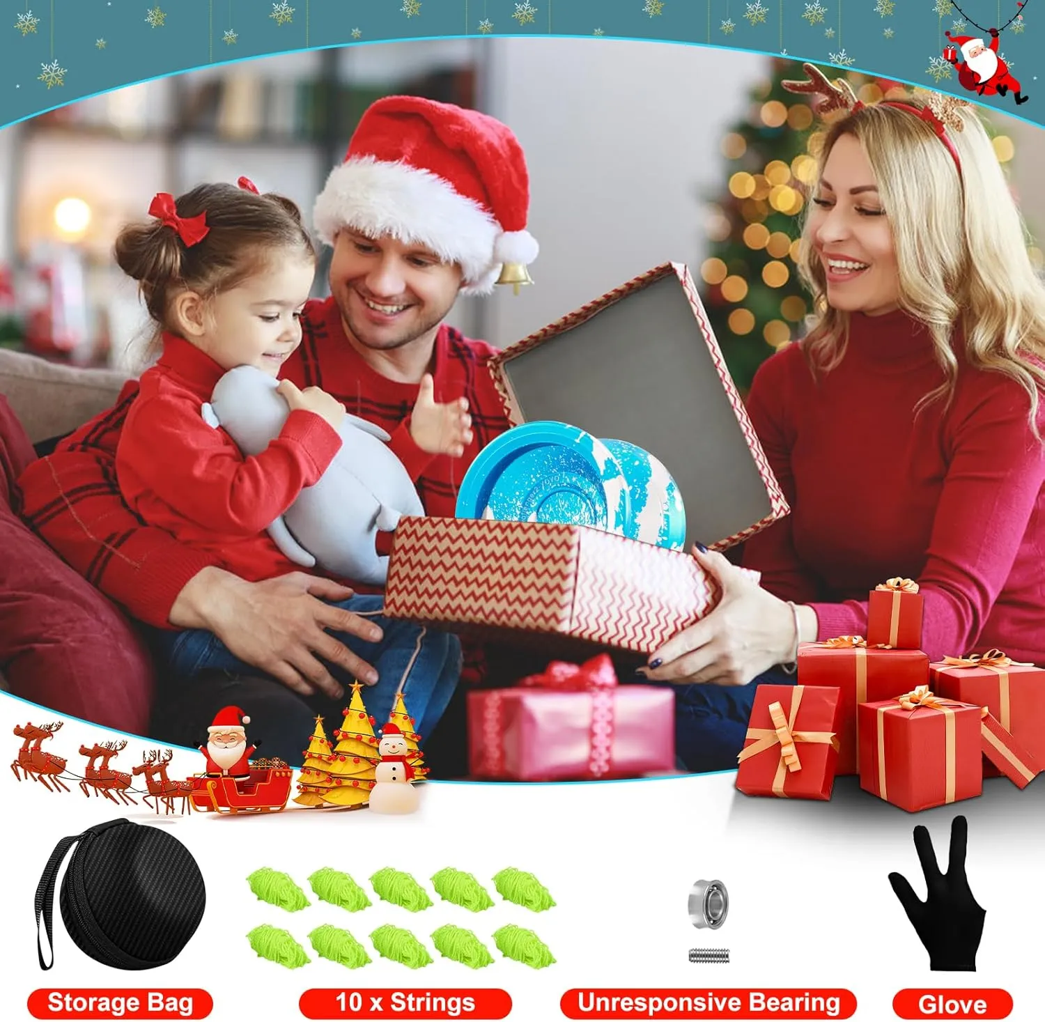 Yoyo Responsive Professional Yoyos for Kids Beginners Metal Trick Yoyo, Unresponsive Yo-yo for Adults with Bearing Kit, 10 Yo-Yo Strings, Case and Glove - Blue Silver