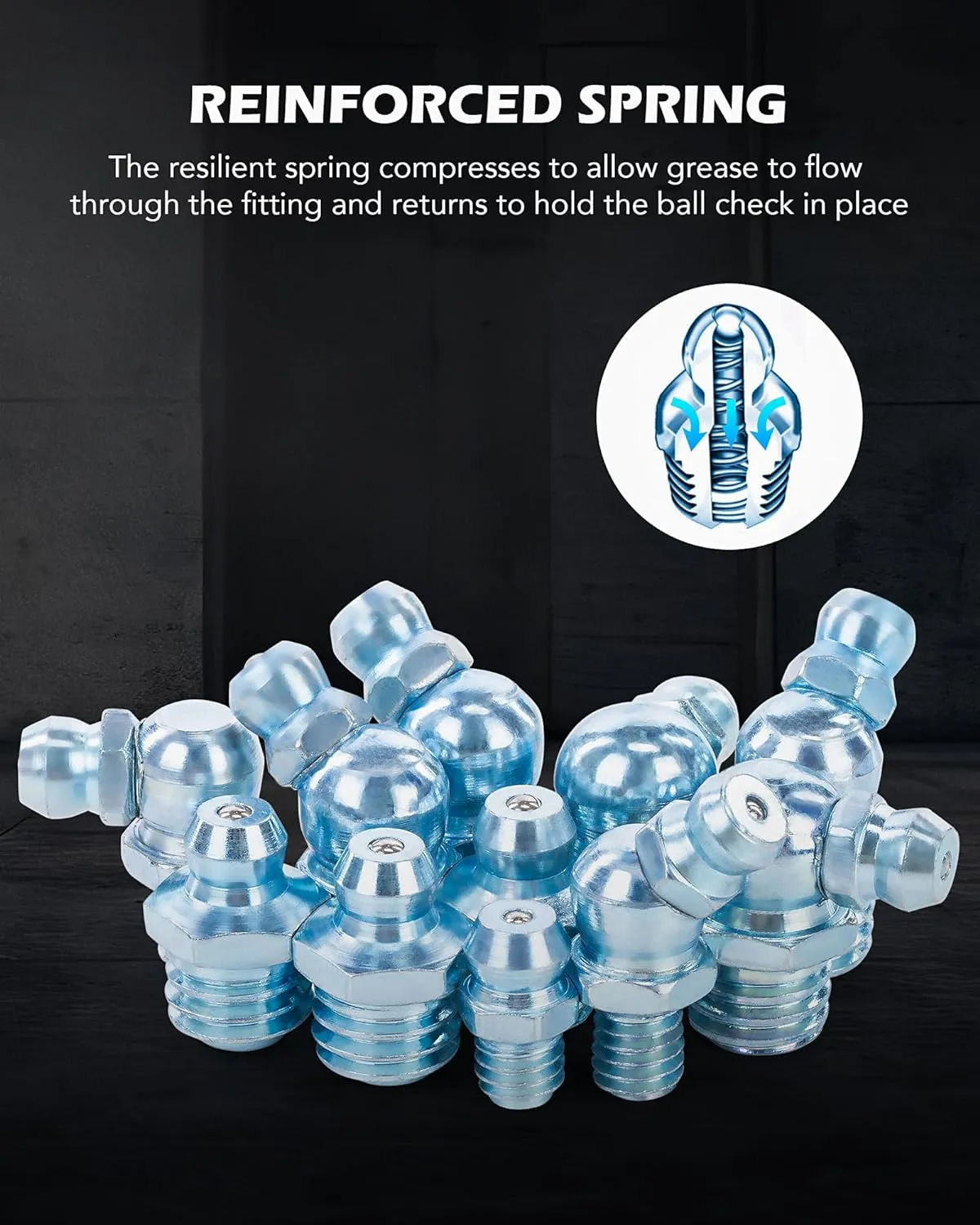 ZELCAN 230pc SAE & Metric Grease Fittings Kit, Hydraulic Grease Zerk Assortment: 1/4" 1/8" M6 M10 Straight 45 90 Degree Zerks, Galvanized Steel Set for Replacing Missing or Broken Zerk Grease Fittings