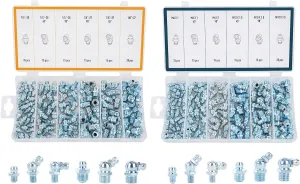 ZELCAN 230pc SAE & Metric Grease Fittings Kit, Hydraulic Grease Zerk Assortment: 1/4" 1/8" M6 M10 Straight 45 90 Degree Zerks, Galvanized Steel Set for Replacing Missing or Broken Zerk Grease Fittings