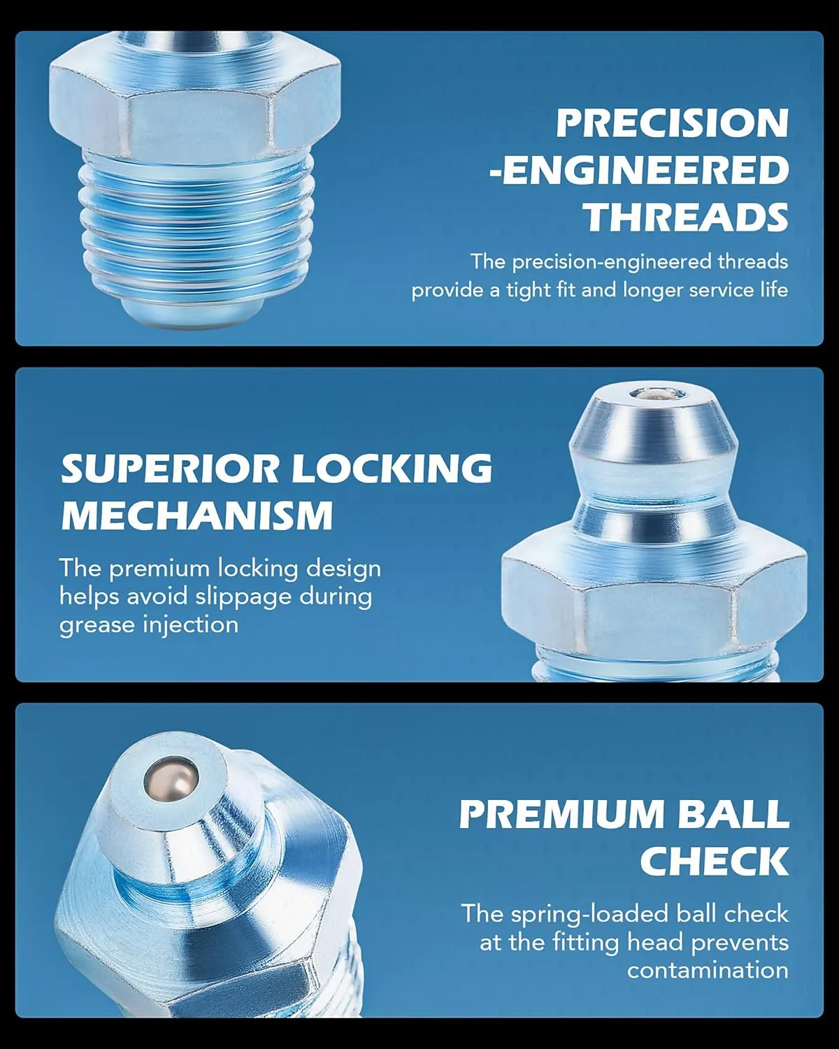 ZELCAN 230pc SAE & Metric Grease Fittings Kit, Hydraulic Grease Zerk Assortment: 1/4" 1/8" M6 M10 Straight 45 90 Degree Zerks, Galvanized Steel Set for Replacing Missing or Broken Zerk Grease Fittings