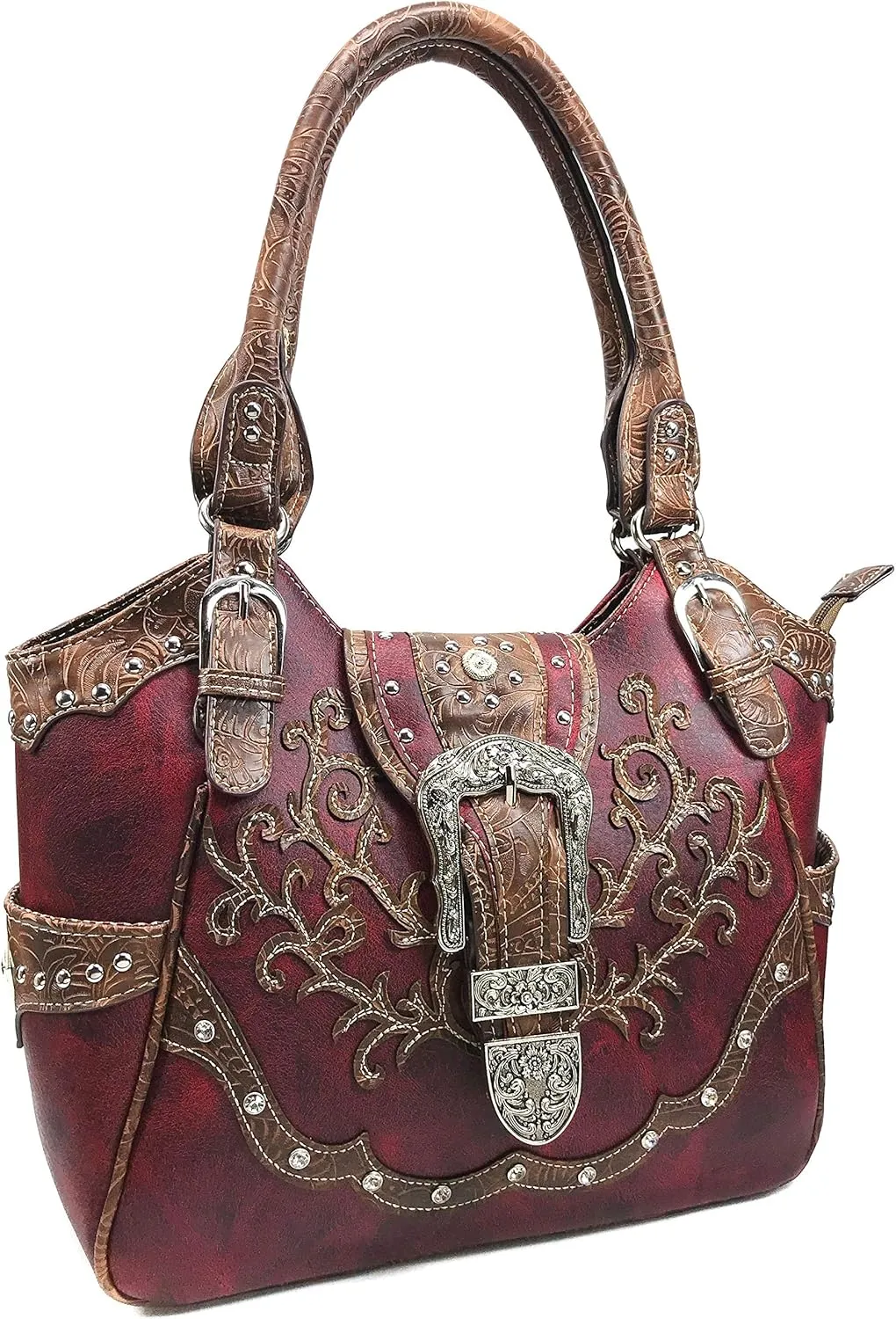 Zelris American Albino Western Floral Buckle Conceal Carry Women Tote Purse Handbag