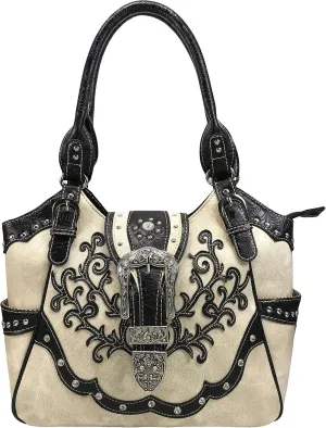 Zelris American Albino Western Floral Buckle Conceal Carry Women Tote Purse Handbag