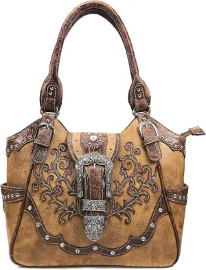 Zelris American Albino Western Floral Buckle Conceal Carry Women Tote Purse Handbag