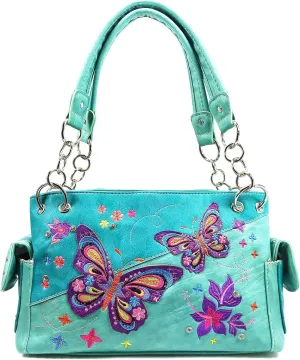 Zelris Butterfly Flower Season Embroidery Women Conceal Carry Shoulder Handbag