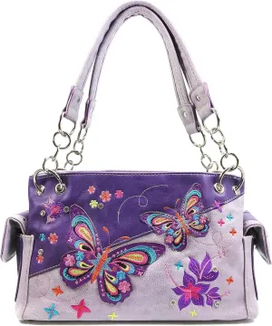 Zelris Butterfly Flower Season Embroidery Women Conceal Carry Shoulder Handbag