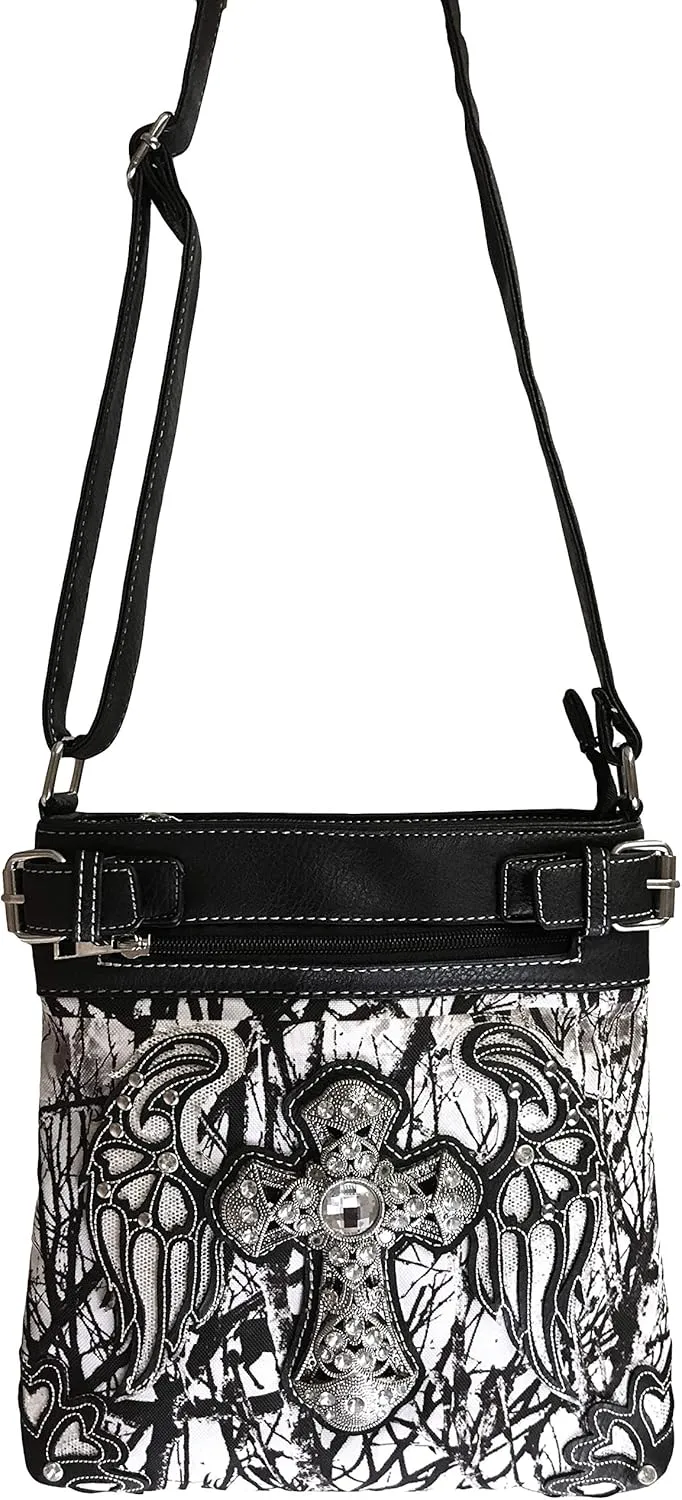 Zelris Camouflage Shine Glow Cross Angel Wings Conceal Carry Crossbody Messenger