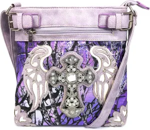 Zelris Camouflage Shine Glow Cross Angel Wings Conceal Carry Crossbody Messenger