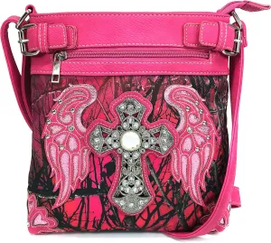 Zelris Camouflage Shine Glow Cross Angel Wings Conceal Carry Crossbody Messenger