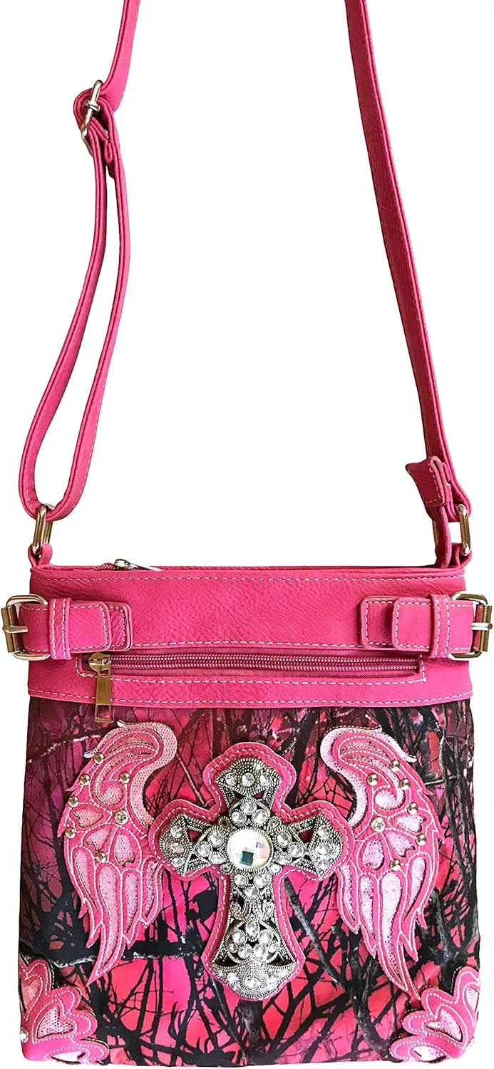 Zelris Camouflage Shine Glow Cross Angel Wings Conceal Carry Crossbody Messenger