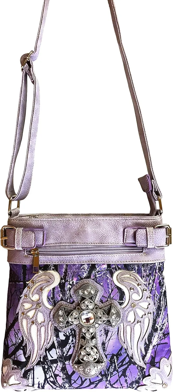 Zelris Camouflage Shine Glow Cross Angel Wings Conceal Carry Crossbody Messenger