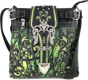 Zelris Camouflage Shine Glow Silver Buckle Conceal Carry Crossbody Messenger Bag