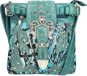 Zelris Camouflage Shine Glow Silver Buckle Conceal Carry Crossbody Messenger Bag