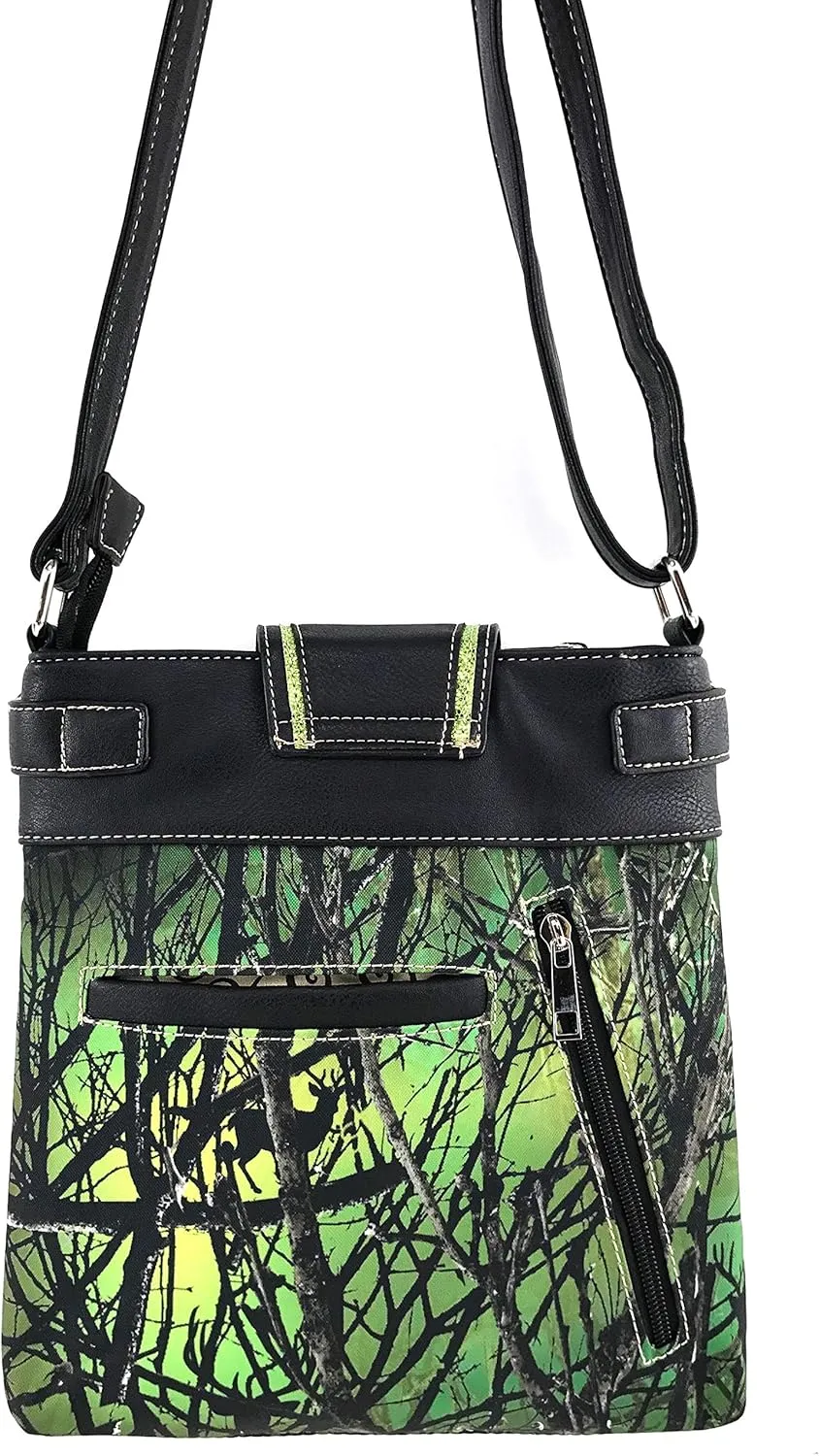 Zelris Camouflage Shine Glow Silver Buckle Conceal Carry Crossbody Messenger Bag