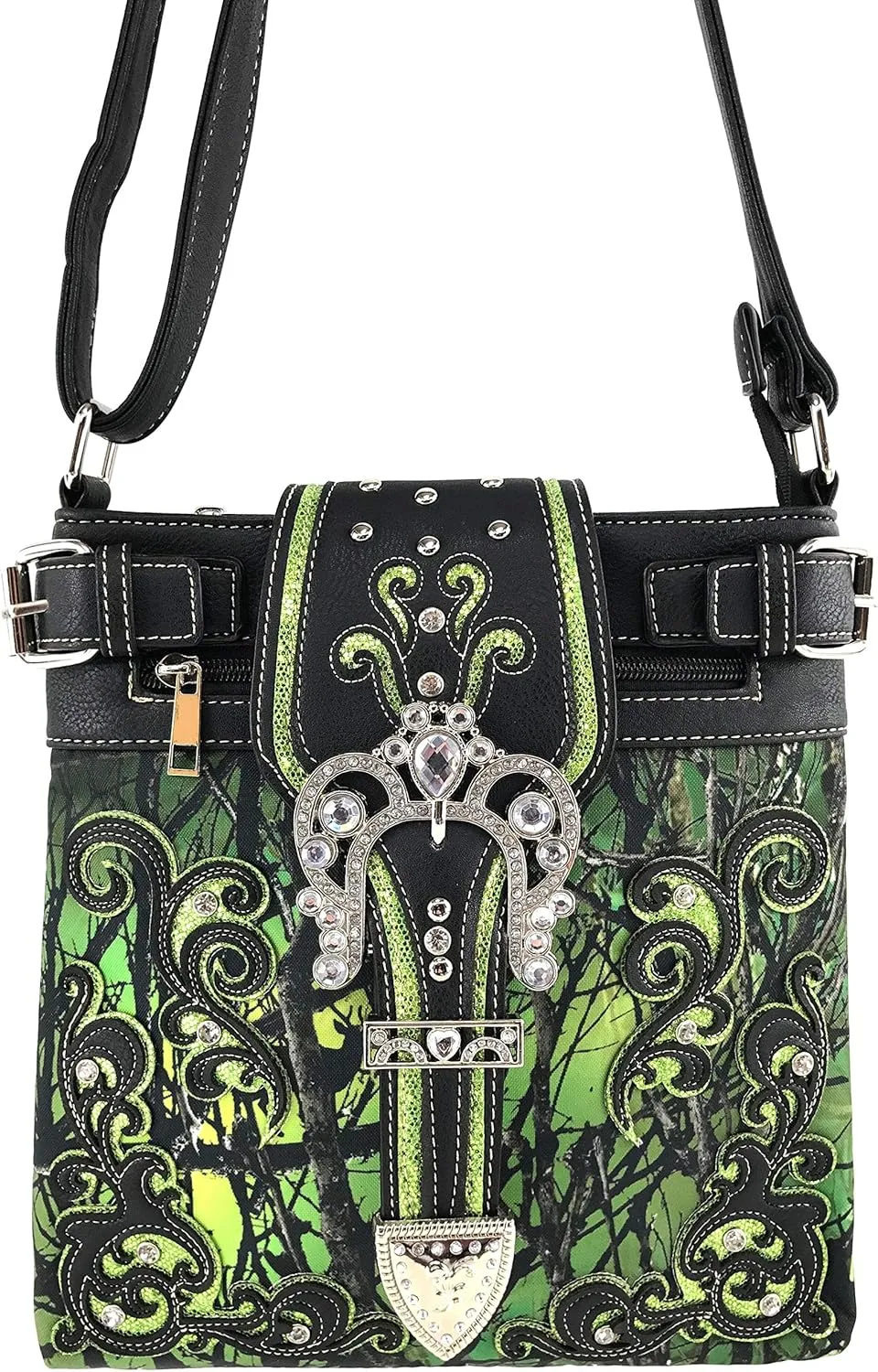 Zelris Camouflage Shine Glow Silver Buckle Conceal Carry Crossbody Messenger Bag
