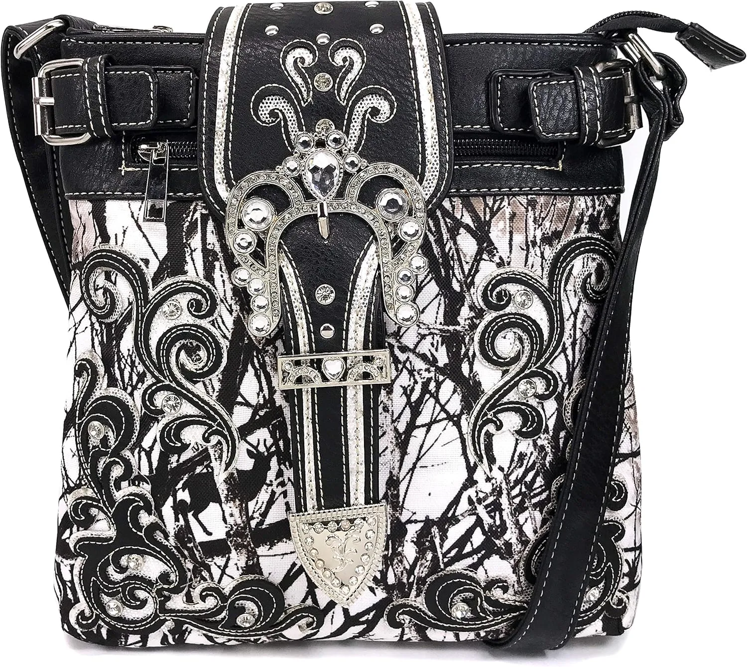 Zelris Camouflage Shine Glow Silver Buckle Conceal Carry Crossbody Messenger Bag