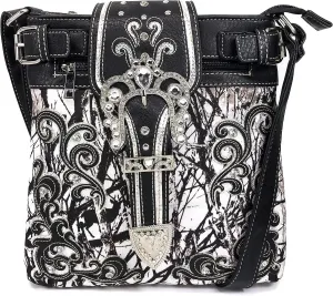 Zelris Camouflage Shine Glow Silver Buckle Conceal Carry Crossbody Messenger Bag