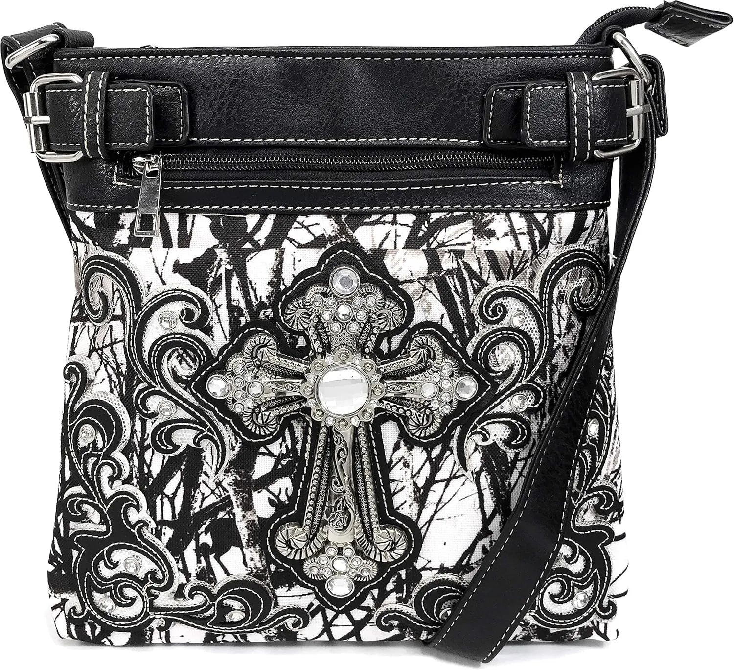 Zelris Camouflage Shine Glow Silver Cross Conceal Carry Crossbody Messenger Bag