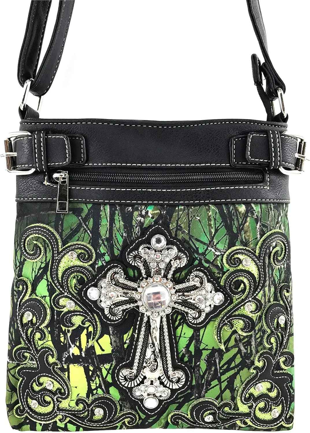 Zelris Camouflage Shine Glow Silver Cross Conceal Carry Crossbody Messenger Bag